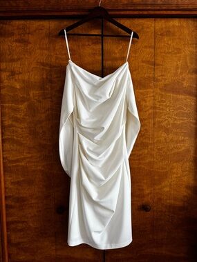 Betsy & Adam White Crepe Cape Dress Bridal Shower Cocktail Size 6
